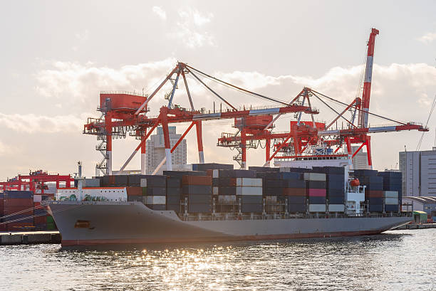 istock Container port and container crane at Industrial port for cargo container ship Osaka Japan. Business logistic transportation concept. 2217818487