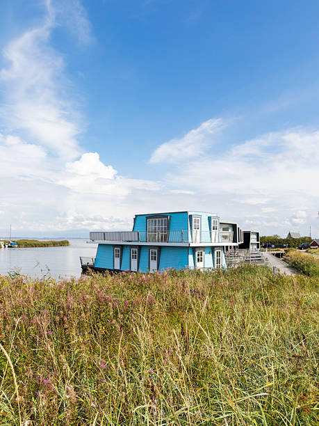 Floating holiday homes at  the old harbor of Hvide Sande, Jutland, Denmark