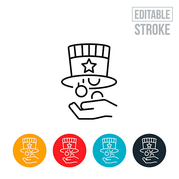 Government Spending Thin Line Icon - Editable Stroke An icon of Uncle Sam’s hat dumping coins into a persons hand. The icon includes editable strokes or outlines using the EPS vector file. uncle sam broke stock illustrations