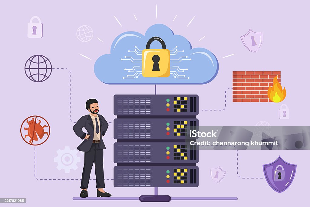 Secure Computer Infrastructure Secure Cloud Server Infrastructure Illustrated Concept Of Data ...