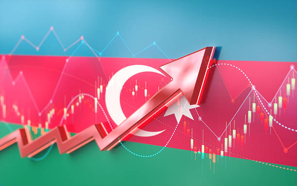 istock Red Arrow Moving Forward on Azerbaijan Flag Financial Chart Background 2217824883