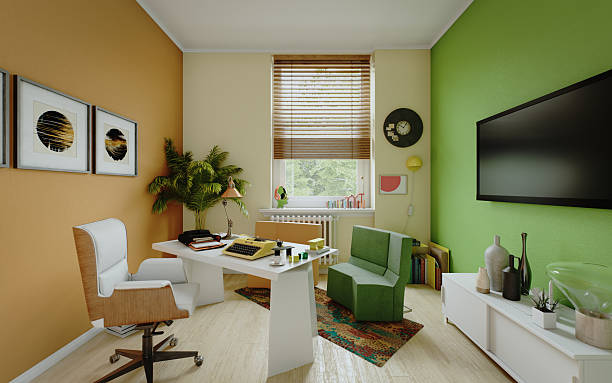 istock Vibrant Citrus-Tone Home Office with Mid-Century Flair 2217867559
