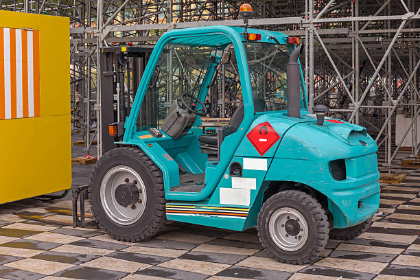 Large Diesel Powered Forklift Truck at Construction Site Scaffolding