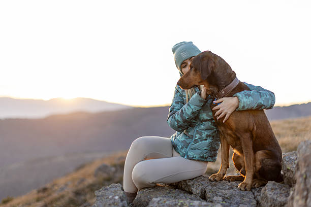 istock Woman with her dog taking a break from hiking 2217877578