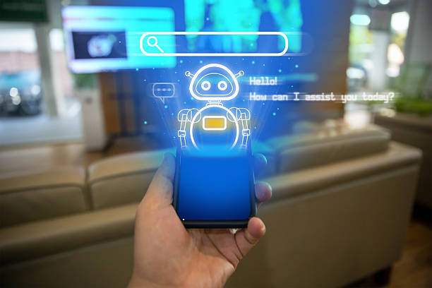 istock Digital robots help smartphones access data and information in online networks. Robot Applications and Global Connectivity Artificial intelligence, innovation, and technology 2217889355