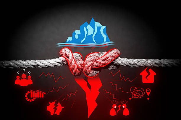 istock Trouble Rope Knot. A big problem hidden under an iceberg. The picture shows a problem that has yet to be resolved. Such as financial problems, problems within the organization, personal problems, and family problems. 2217889490