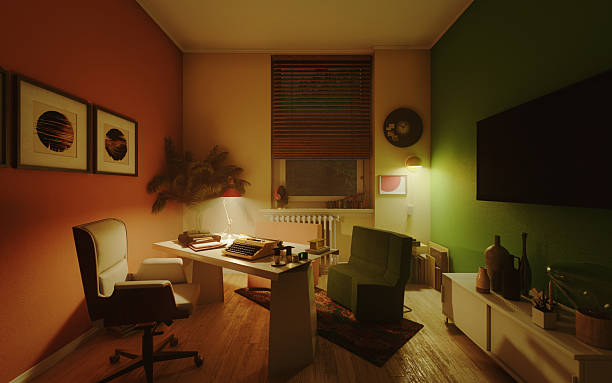 istock Moody Retro Home Office Lit by Warm Evening Lamps 2217891770