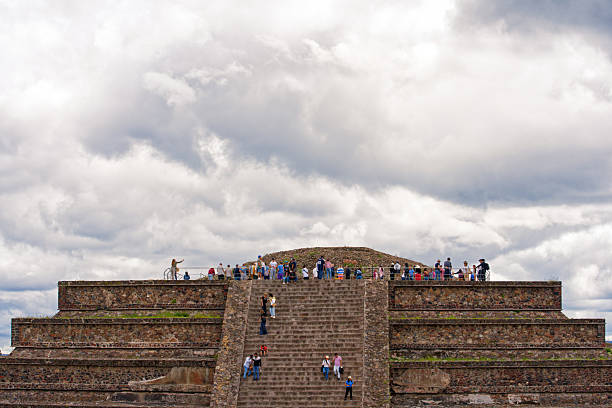 view of the side of Great Pyramid of the Sun in the ancient Aztec city of Teotihuacan in Mexico