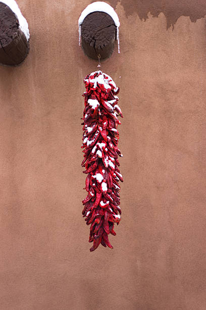 istock Santa Fe, NM: Adobe Wall, Vigas, Chili Pepper Ristra in Snow 2217895024
