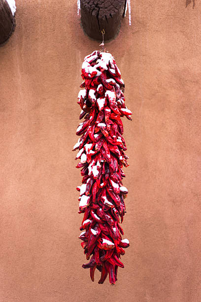 istock Santa Fe, NM: Adobe Wall, Vigas, Chili Pepper Ristra in Snow 2217895039