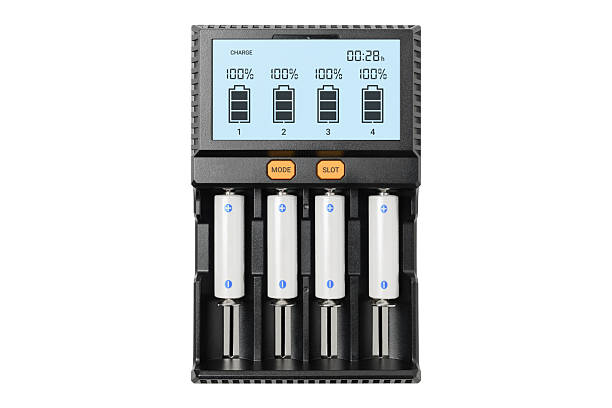 istock Universal Battery Charger with LCD Display and AA Batteries - Isolated on White Background 2217901112