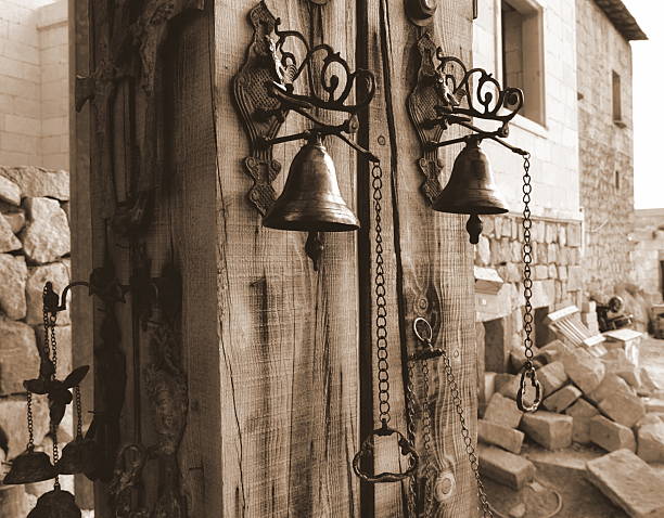 Bells Rustic Front View Sepia Tone Vintage Architecture Decoration