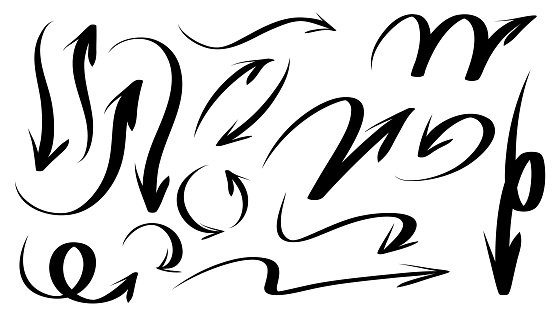 Direction Calligraphy Set Arrows Pointing In Different Directions Handwritten Calligraphy ...