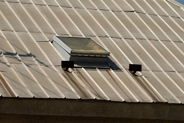 istock A roof designed with a skylight feature situated on a metal surface 2217927226