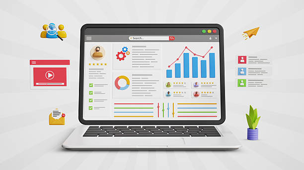 istock KPI dashboard, digital marketing analysis, sales and operations, business data analytics and growth chart. Business planning strategy dashboard and  market research on laptop screen. 3D illustration 2217927287