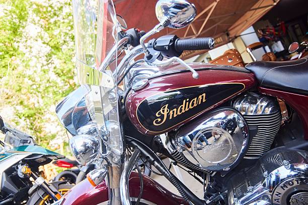 Moscow, Russia. - May 26, 2025: Indian brand motorcycles. Close-up and details