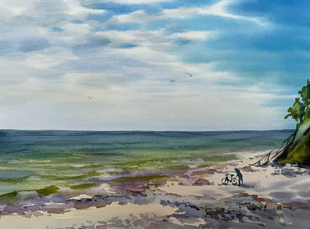 istock A seascape on sunny summer day watercolor background 2217942950