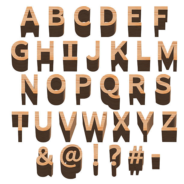 istock Wooden alphabet and symbol set, white background, 3D production 2217946081