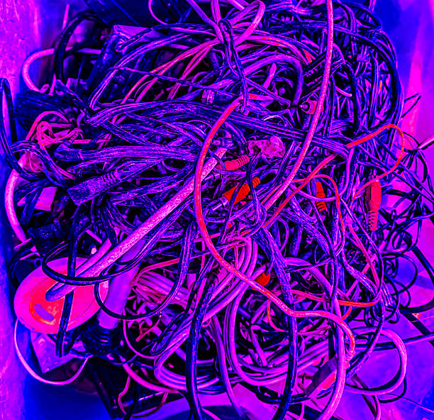 Old cords and cables are given new life under neon lighting and stylish vintage colors.