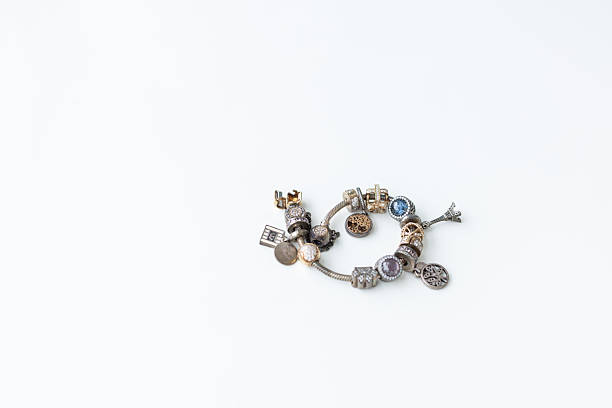 Oxidated jewellery on a white background. Closeup, selective focus