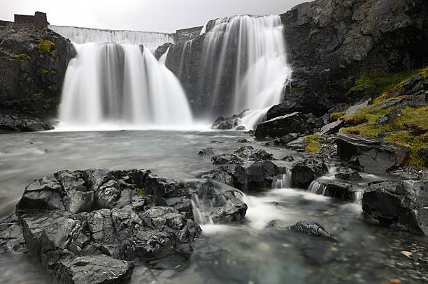 Long exposure of a beautiful Icelandic waterfall on a cold and cloudy day.