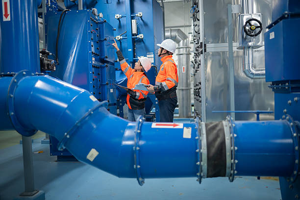 istock Engineer or worker inspection maintenance industrial facility system of operations HVAC (Heating, Ventilation, and Air Conditioning), chemical processing, or clean energy automated industrial settings. 2217961083