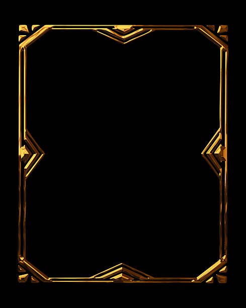 Rectangular golden frame in art deco style with geometric design, creating a luxurious and vintage feel, perfect for invitations or elegant designs