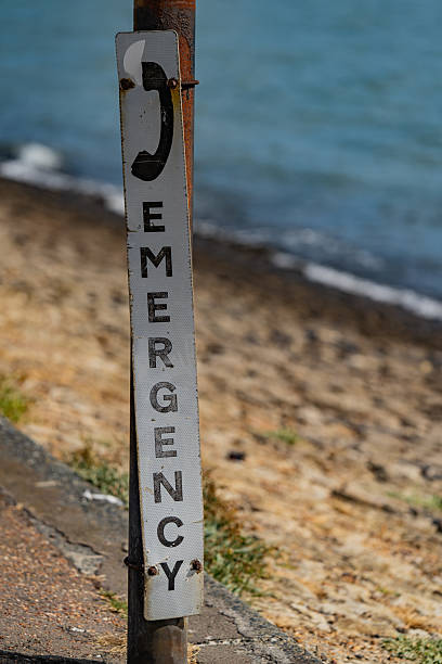 istock Beachside Emergency Sign with Phone Symbol  Vertical Orientation 2217962009