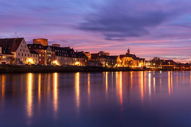 istock Regensburg skyline at dusk with reflections. 2217962958