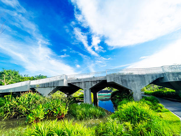 Footnridge in vibrant sky in Queen Sirikit Park  in Bangkok chatuchak. Park is located at  Kamphaeng Phet 2 Rd in Bangkok Chatuchak.
