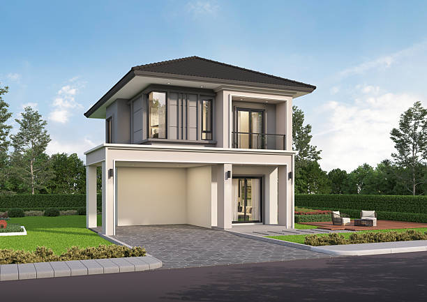 istock Modern house exterior day light with lawn grass.3d rendering 2217980719