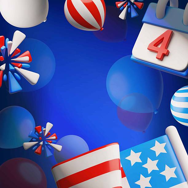 istock American happy Independence day vector 3D plastic style patriotic background design, USA flag, balloons and fireworks 2217984004