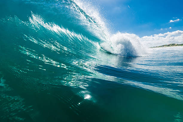 istock Powerful barrel ocean wave with crystal clarity under a bright blue sky on sunny day. 2217988409