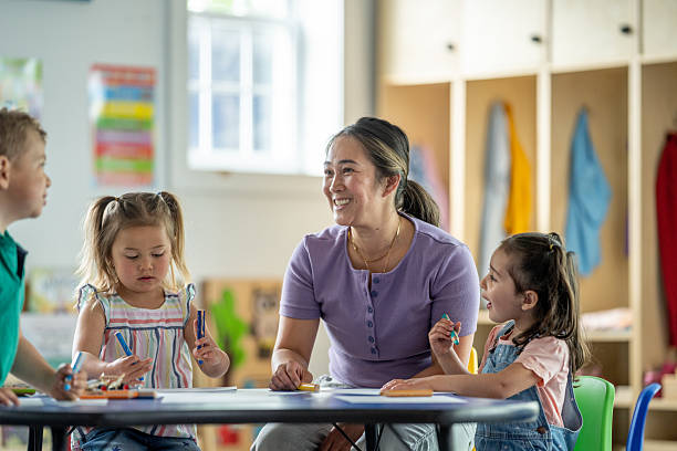 istock Teacher Interacting with Young Children in a Cheerful Classroom Setting 2217993394