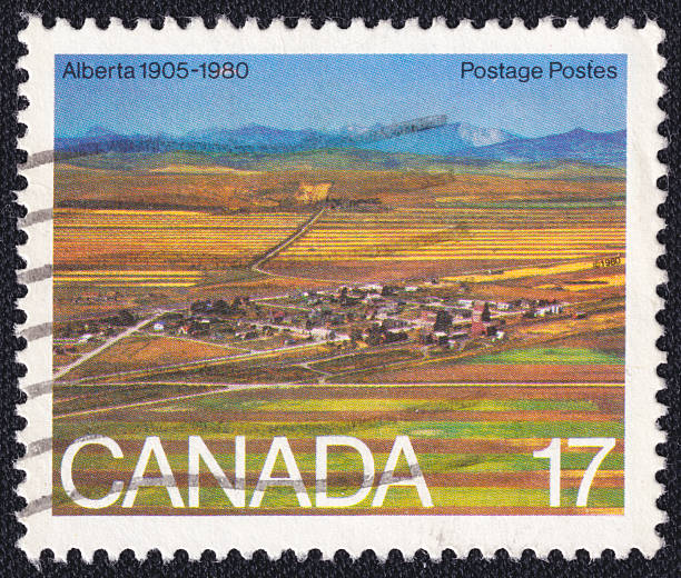 Town Alberta on a 1980 Canada postage stamp. 75th anniversary of Saskatchewans and Albertas creation as Provinces.