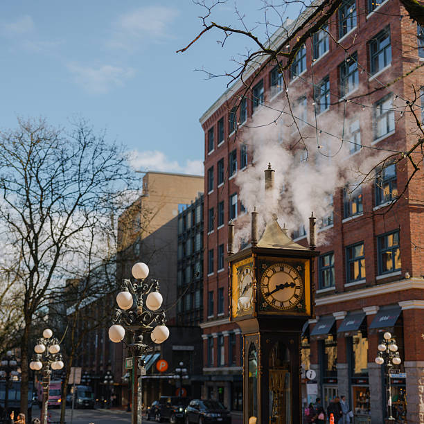 Vintage steam clock in downtown Vancouver city, Canada