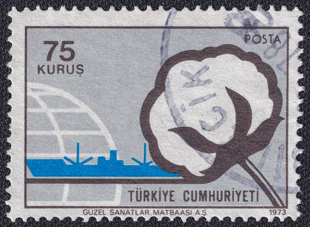 Cotton and ship on a 1973 Turkey postage stamp