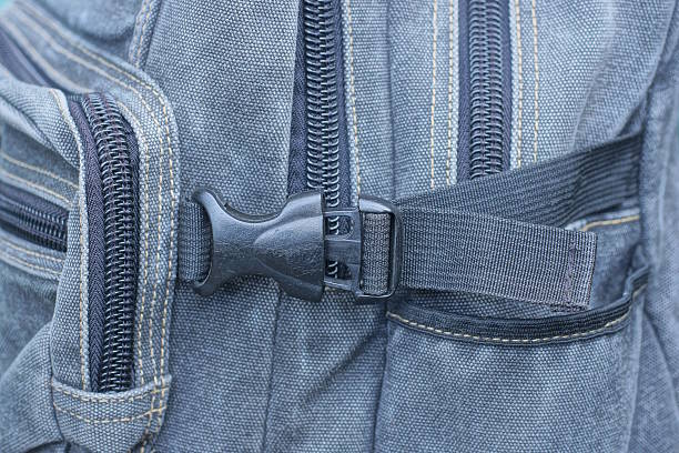 istock black closed plastic carabiner snap on gray backpack strap 2218002597