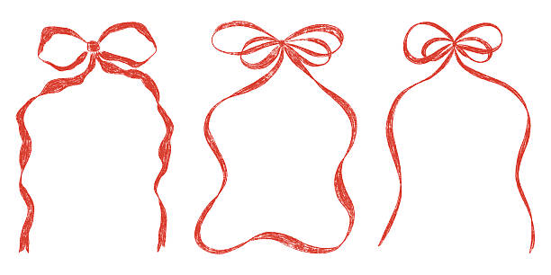 Hand drawn coquette bow ribbon frame set. Chalk wavy pencil texture doodle curly border collection. Crayon curly sketchy wedding invitation, greeting card, postcard design. Vintage vector illustration