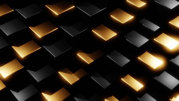 istock Black and gold cubic structure with luxury abstract design and modern 3D perspective 2218017073