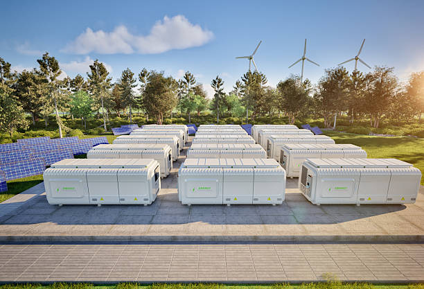 istock Group of energy storage systems or battery container units 2218017631