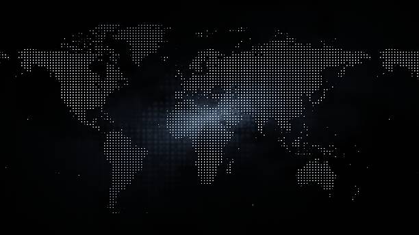 istock White neon dotted world map glowing with futuristic digital design on dark background 2218019420