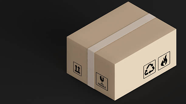 istock Brown parcel box on black background. Online ordering and parcel delivery service. ,3d rendering 2218031008
