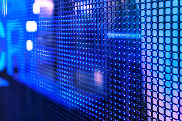 LED display technology displays color image information on large wall areas in interior design.