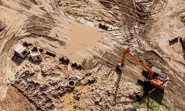 istock Aerial view of development of new road construction or overpass under construction 2218043374