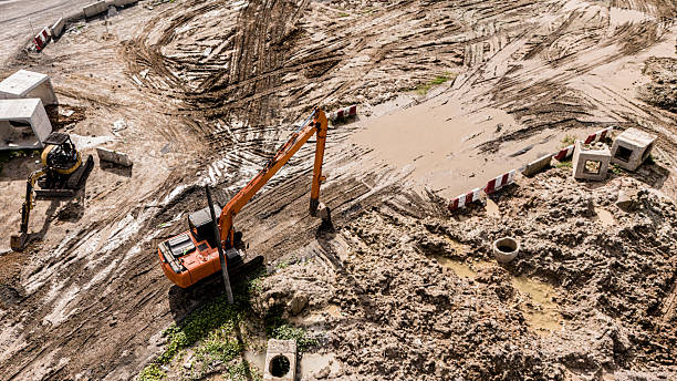 istock Aerial view of development of new road construction or overpass under construction 2218043623