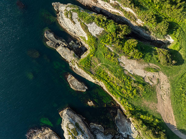 istock Aerial view directly above rugged coastal cliff 2218044501