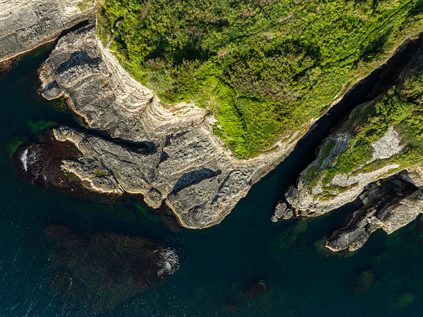 istock Aerial view directly above rugged coastal cliff 2218044514