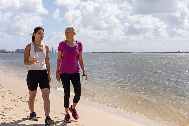 istock Active women walking by the beach 2218045537