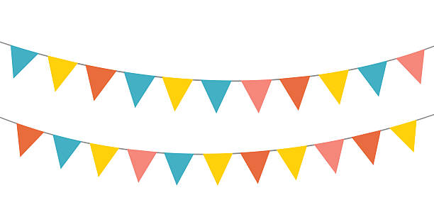 istock Colorful bunting flags on string for birthday party decoration, holiday anniversary fabric garland design, modern festive hanging decor. Isolated. Vector illustration. 2218055778